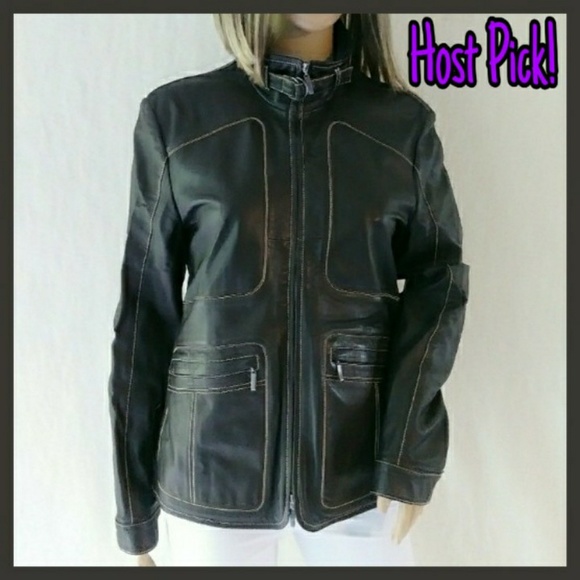 Escada Jackets & Blazers - HP! Escada Sport Sz 38/M Brown Leather Jacket